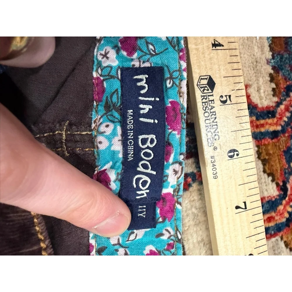 Mini Boden Brown Corduroy Pants Kids Size 11Y Straight Leg Floral Lined